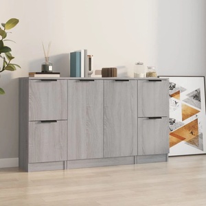 vidaXL Сайдборди, 3 бр, сив сонома, инженерно дърво (3115850)