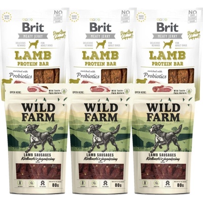 BRIT Jerky Snack Lamb + WILD FARM jehněčí klobásky 6 x 80 g