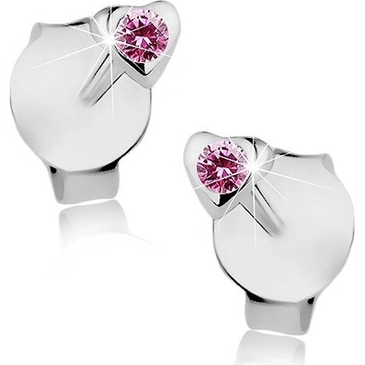 Šperky eshop puzetové náušnice stříbro drobné srdíčko růžový krystalek Swarovski I38.13