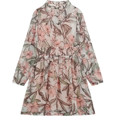 Guess Нежна шифонена рокля за момиче с цветя и цип на гърба Guess