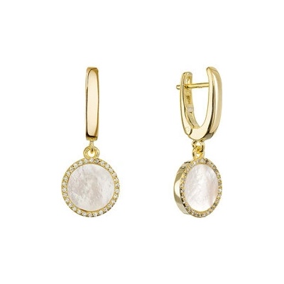 Evolution Group Pozlacené visací náušnice s bílou perletí 11734.1