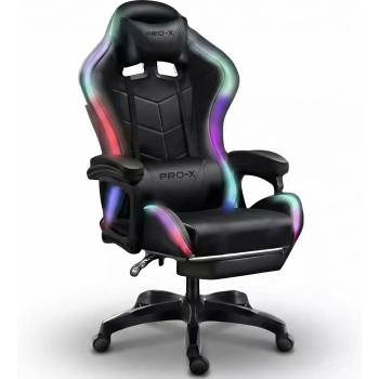 PRO-X Геймърски стол goboled с подложка за крака и led осветление - черен (bm038)