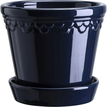 Bergs Potter Københavner саксия с подложка, 18 см, сапфирена, глазирана (KCSB18S)