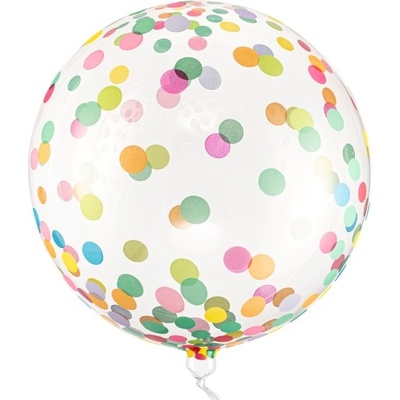 PartyDeco Balonková bublina průhledná s barevnými tečkami 40 cm
