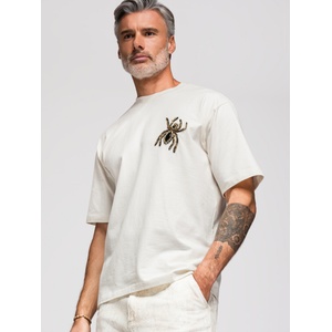 Ombre Clothing Мъжка тениска с аплика паяк от камъчета и златни мъниста - слонова кост V2 OM-TSCT-0277 Ombre Clothing Ombre Clothing | Byal | МЪЖЕ | L