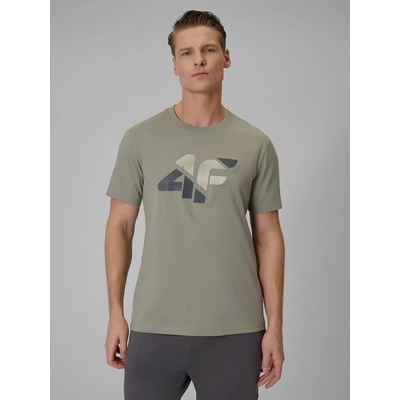 4F pánske regular tričko s potlačou Khaki