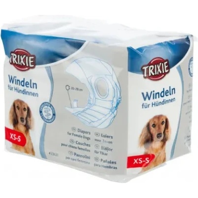 TRIXIE Diapers for Female Dogs XS-S - Памперси / пелени за женски кучета, регулируеми, 20-28 см - 12 броя