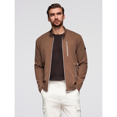 Ombre Clothing Мъжко структурирано мотоциклетно яке със стойче - кафяво V2 OM-JANP-0229 Ombre Clothing Ombre Clothing | Kafyav | МЪЖЕ | S