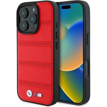 BMW M Perforated And Stitched Line MagSafe калъф за iPhone 16 Pro - червен (3666339324261)