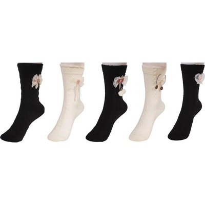 Комплект дамски чорапи 5 чифта с различна декорация панделки