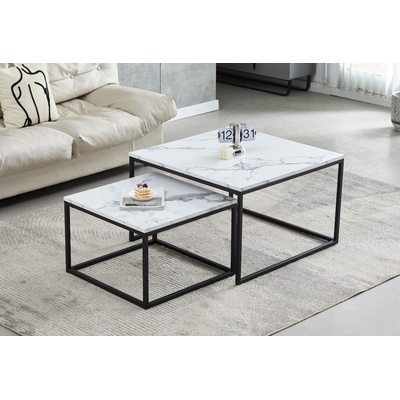 ЕВРОМАР Комплект холни маси violeta бял мрамор / черно