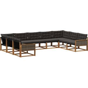 vidaXL Комплект дивани за открито 9 бр. Естествено и черно (3381676)