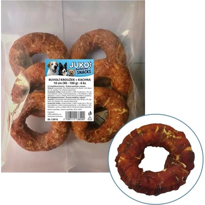 Juko Petfood Kroužek buvolí obalený kachním masem JUKO Snacks 10 cm 6 ks