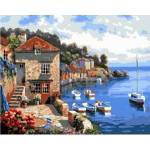 Smart Flamingo Creative set Flamingo Line Painting by numbers 40x50cm Stone terrace by the Mediterranean Sea (fys133)