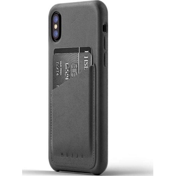 Mujjo Leather Wallet Case - кожен (естествена кожа) кейс с джоб за кредитна карта за iPhone XS, iPhone X (сив)