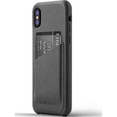Mujjo Leather Wallet Case - кожен (естествена кожа) кейс с джоб за кредитна карта за iPhone XS, iPhone X (сив)