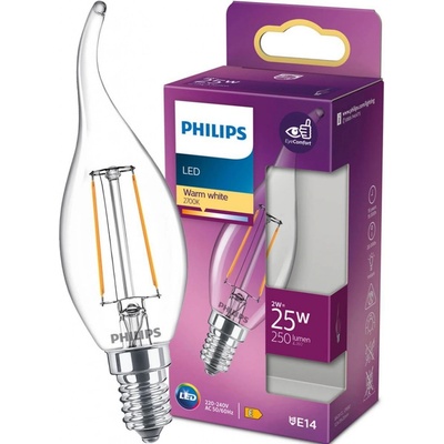 Philips LED žiarovka E14 BA35 2W = 25W 250lm 2700K Warm Filament