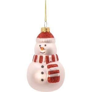Sass & Belle Стъклена ръчно изработена коледна украса ø 7 cm Snowman - Sass & Belle (LINXM316)