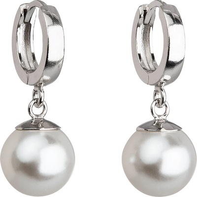 Evolution Group strieborné náušnice visiace s perlou Swarovski biele okrúhle 31151.1