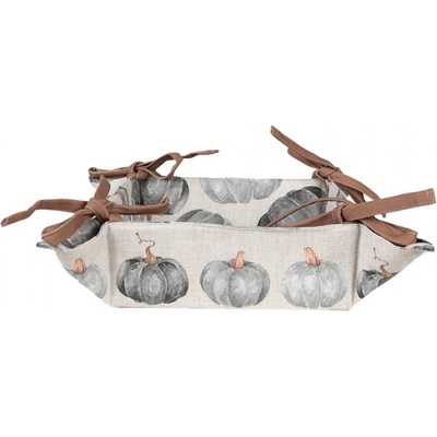 Šedo-béžový bavlněný košík na pečivo s dýněmi Country Style Pumpkin – 35x35x8 cm