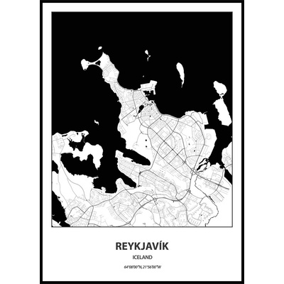Jen tak z lásky Plakát Mapa města (více variant měst) Rozměr plakátu: 30 x 40 cm, Město: Reykjavík