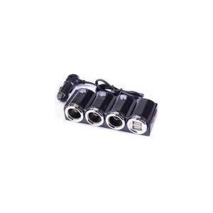  Разклонител за запалка на автомобил с 3 гнезда и 2 USB изхода, Бутони ON/OFF за гнездата, 12-24V, 1000mA, CAR-1503, Черен (Разклонител за запалка на автомобил с 3 гнезда и 2 USB изхода, Бутони ON/OFF 