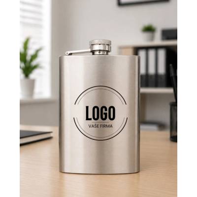 Nerezová placatka s gravírováním loga firmy 240 ml Barva: Stříbrná