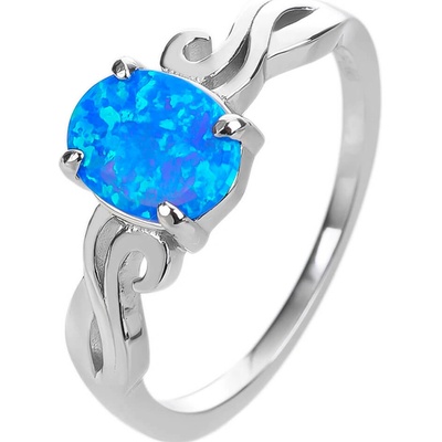 Bealio stříbrný prsten s ornamenty SOLITÉR modrý OPÁL 03 12531-3301