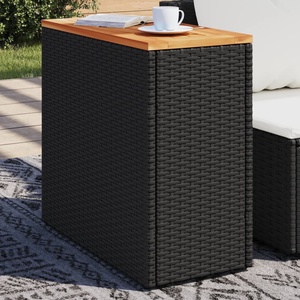 vidaXL Градинска странична маса с дървен плот, черна, 58x27, 5x55 см, полиратан (365983)