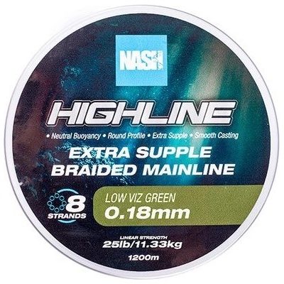 Nash Pletená Šňůra Highline Extra Supple Braid Green 1200m 0,18mm 11,33kg