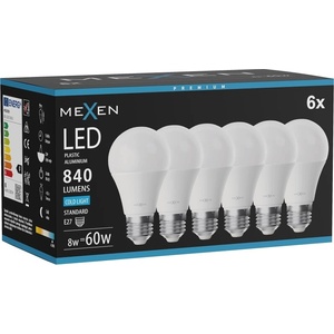 Mexen Nova 6x LED крушка E27, A60, 8W, Студена - 6500K, 840 lm - L100-E27-0865-01x06 (L100-E27-0865-01x06)