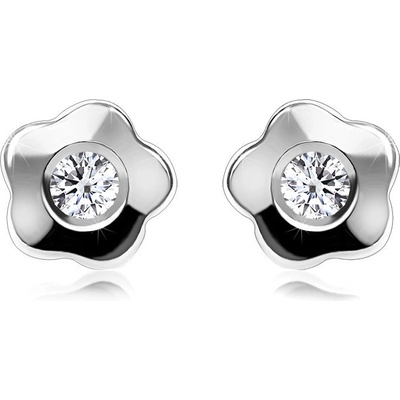 Šperky eshop diamantové z bílého zlata drobný kvítek s kulatým briliantem puzetky S3BT509.82