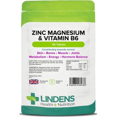 LINDENS Health + Nutrition Zinek, Hořčík & Vitamín B6 90 tablet