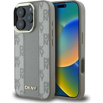 DKNY кариран калъф Magsafe за iPhone 16 Pro - бежов