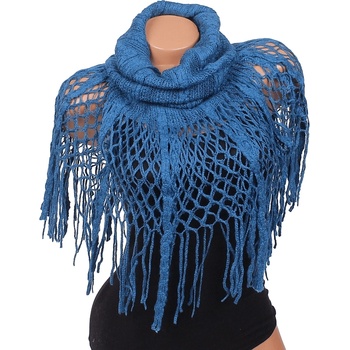 Image 1 of Плетен шал-яка в петролен цвят с ресни