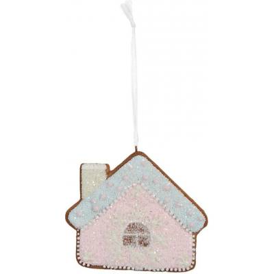 Závěsná dekorace růžová perníková chaloupka Frosted Ginger - 9*1*8 cm - Clayre & Eef