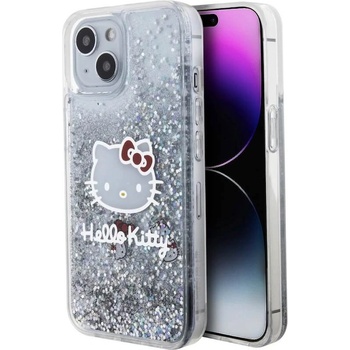 Image 1 of Hello Kitty Liquid Glitter Electroplating Head Logo Case - дизайнерски кейс с висока защита за iPhone 15 (прозрачен-сребрист)