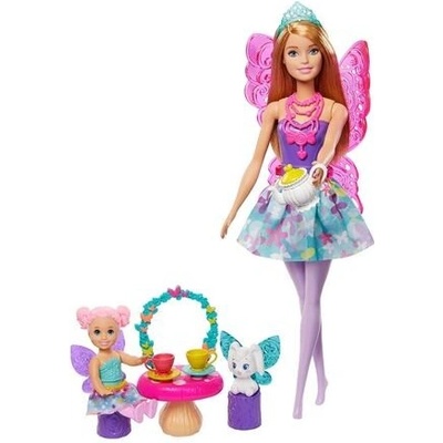 BARBIE POHÁDKOVÝ HERNÍ SET S PANENKOU 2.růžová křídla krátká sukně