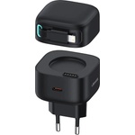 USAMS GaN Wall Charger With Magnetic Retractable Lightning Cable 35W - захранване за ел. мрежа с USB-C изход и вграден Lightning кабел (черен)