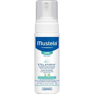 Mustela Bébé Stelatopia Foam Shampoo dětský zklidňující šampon pro děti s extrémně suchou a atopickou pokožkou 150 ml