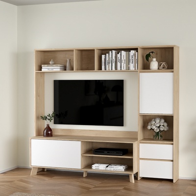 Холна секция Next Дъб Jackson Hickory и Бял гланц