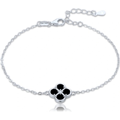 Minet Stříbrný náramek čtyřlístek s černou perletí JMAS7058CB19