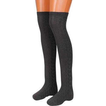 Дамски 7/8 чорапи в цвят антрацит със сърца и орнаменти