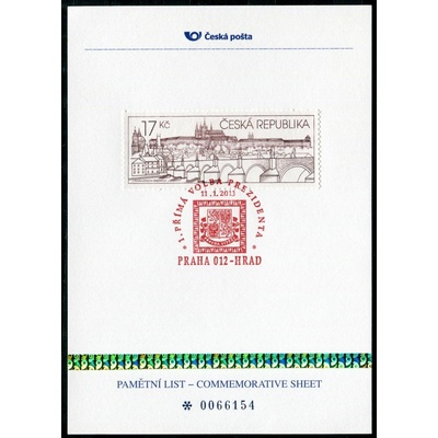 Česká pošta (2013) PLZ 30 - Pamětní list - Praha 012 Hrad: 1. Přímá volba prezidenta