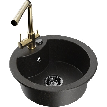 Mexen Diego гранитна мивка с 1 отделение с кухненски смесител Duero, черно/златист металик - 6512-75-671600-50-B (6512-75-671600-50-B)