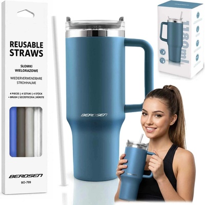 Berdsen termohrnek se slámkou 1180 ml tmavě modrý