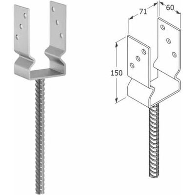 Domax zapustená pätka stĺpika typu U PSZ 70 - 71 x 60 x 150 x 4.0 mm 6 ks