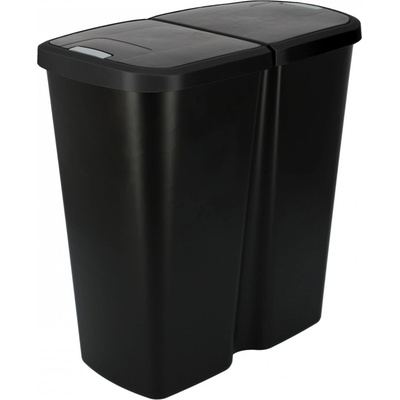 Prosperplast Odpadkový koš COMPACTA Q DUO recyklovaný čierny s čiernym víkem, objem 45 l