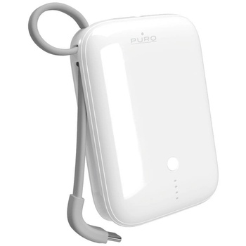 PURO Power Link 10 Plus 10000 mAh Power Bank с вграден USB-C кабел, бял (8018417490545)