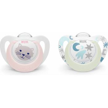 Nuk Силиконови светещи залъгалки NUK - Star, Night & Day, 0-6 месеца, 2 броя (10175286)